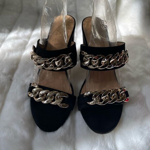 Rouge gold tone chain decor faux suede black heels size 9 - Picture 14 of 14